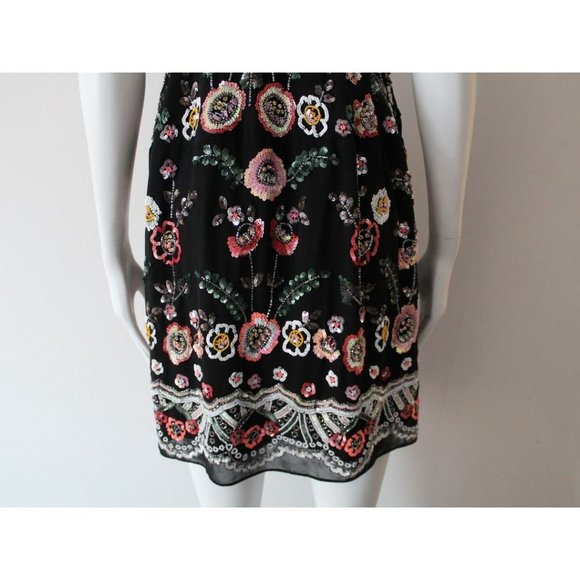 Needle & Thread Floral-Print Embellished Cocktail Mini Dress Size US 4 Black - Picture 8 of 12